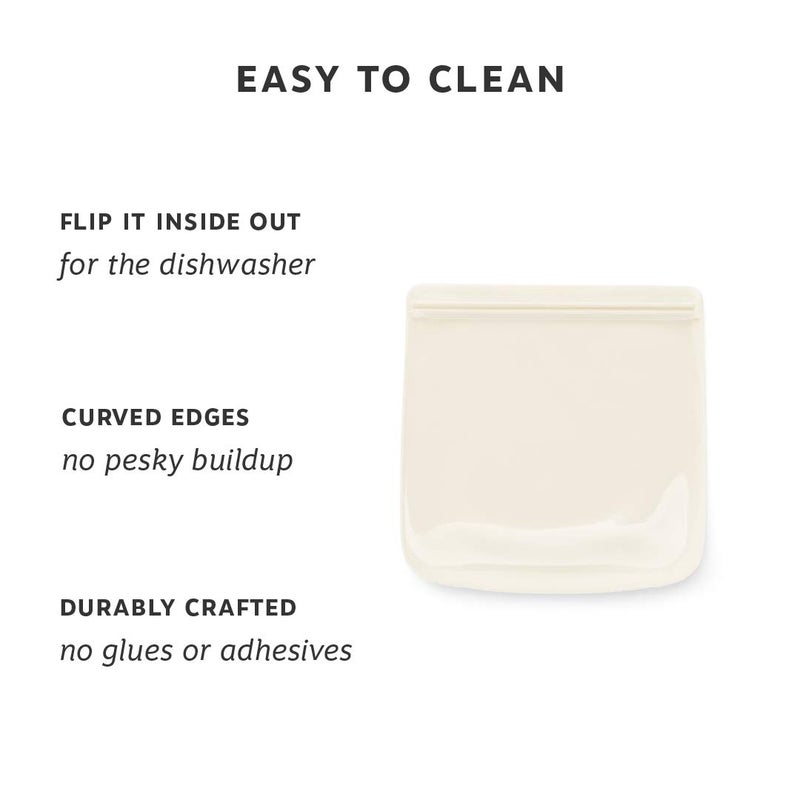 WP W&P Porter Silicone Reusable Storage Bag, Sandwich (34oz Flat), Cream, Food Storage Container, Microwave and Dishwasher Safe, Easy Cleaning - Image 2